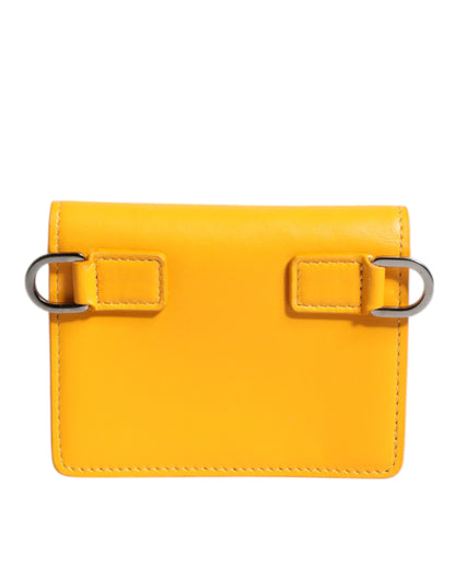 Yellow Leather Bifold Card Holder Crossbody Bag