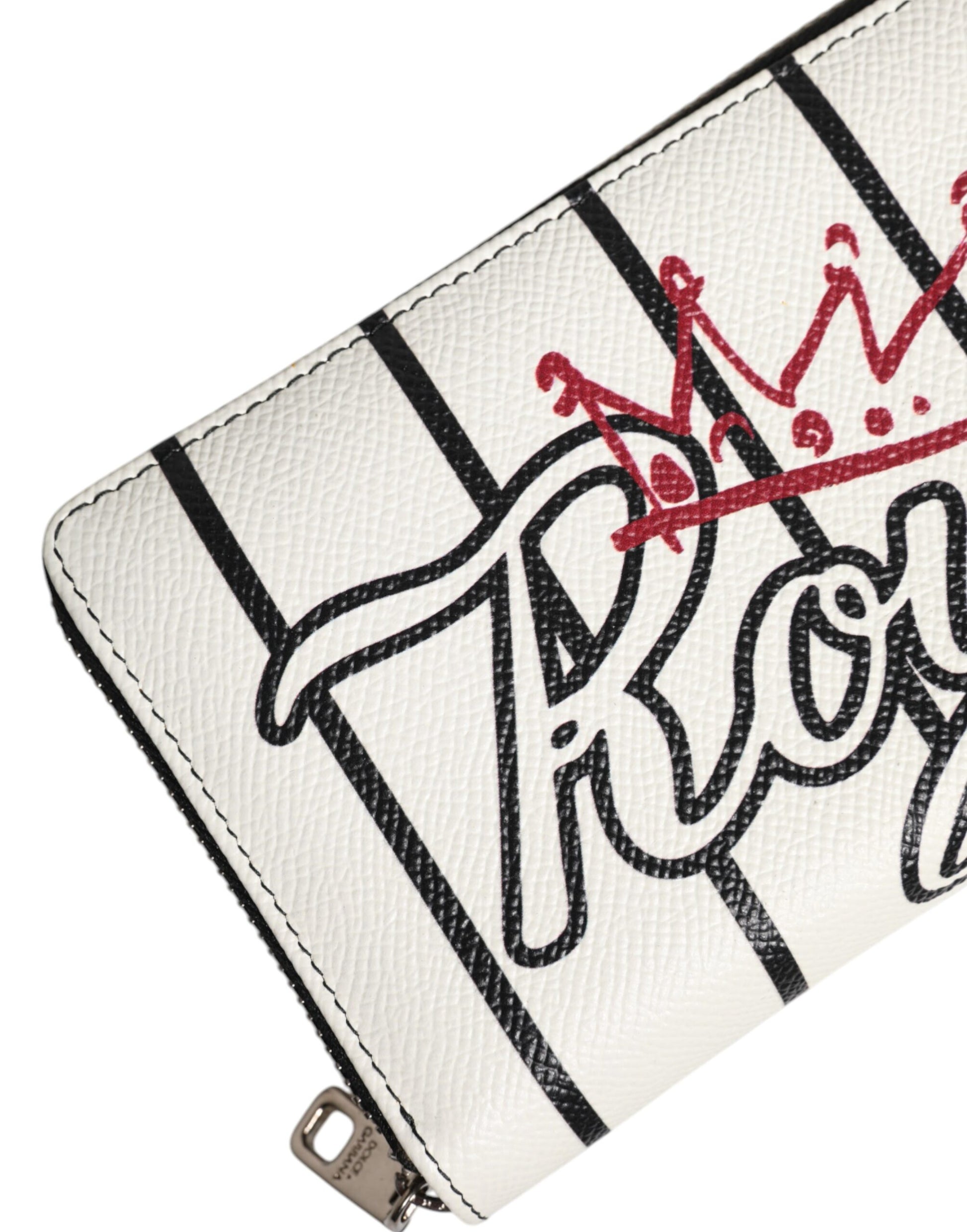 White Leather DG Crown Royals Continental Zip Around Wallet