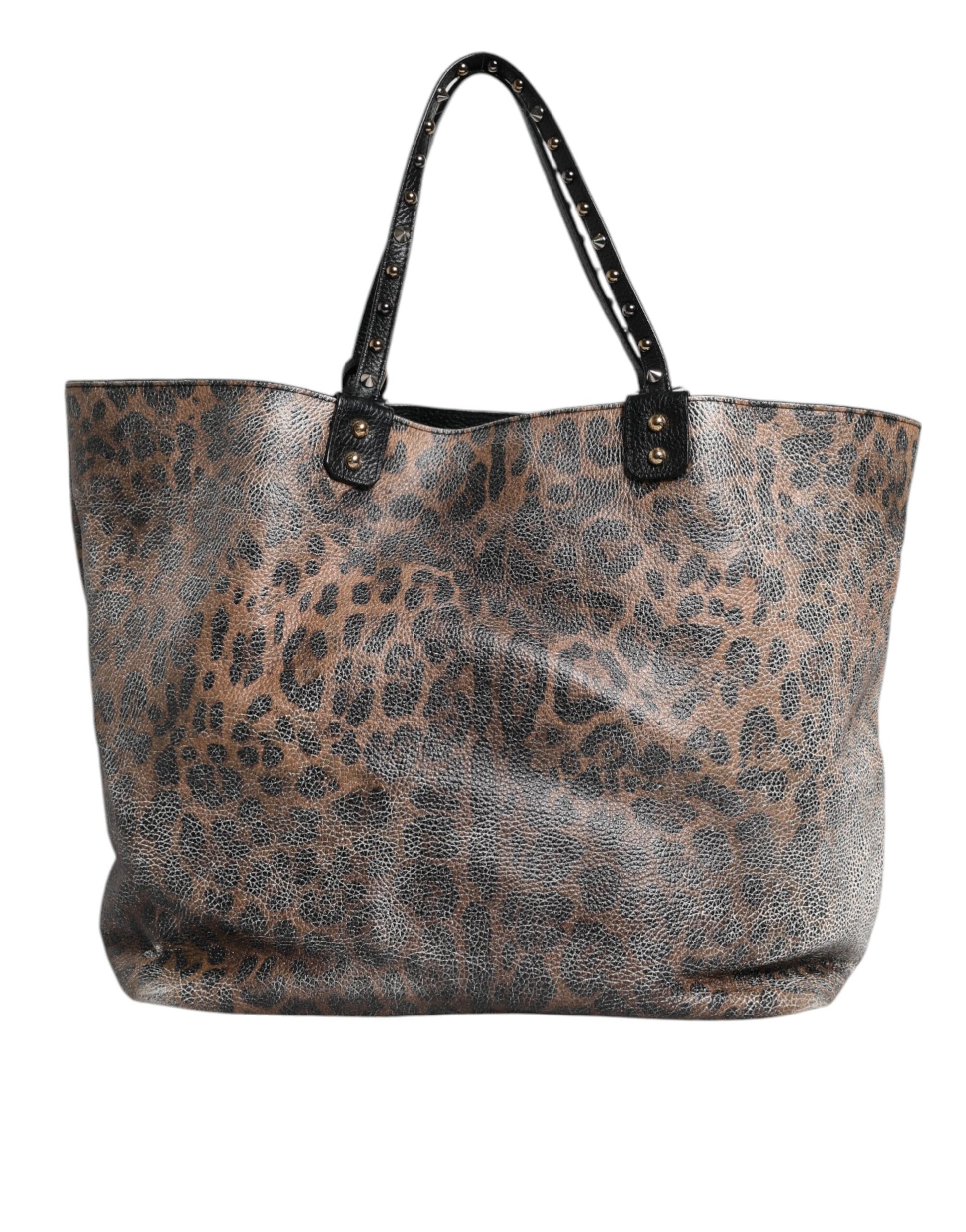 Brown Leopard BEATRICE Leather Logo Plaque Tote Bag