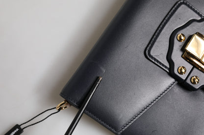 Black Leather Logo Gold Crossbody Purse Bag