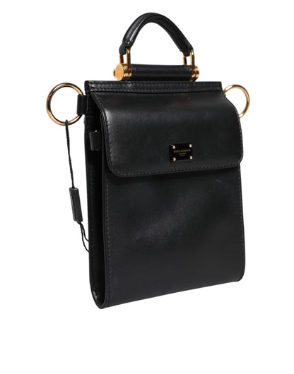 Black Calfskin Leather Logo Plaque Mini Bag