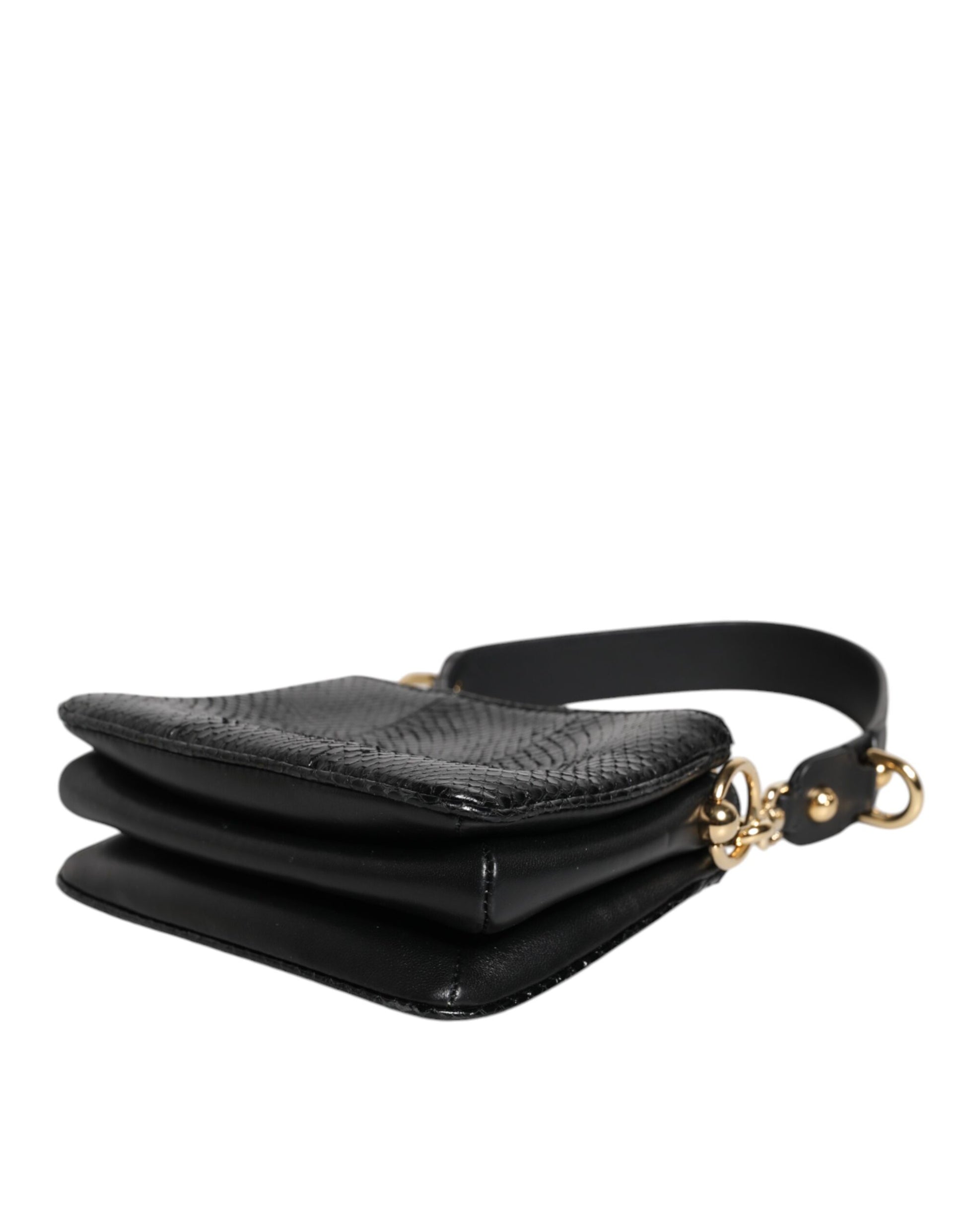 Black Exotic Leather Shoulder Sling Clutch Bag