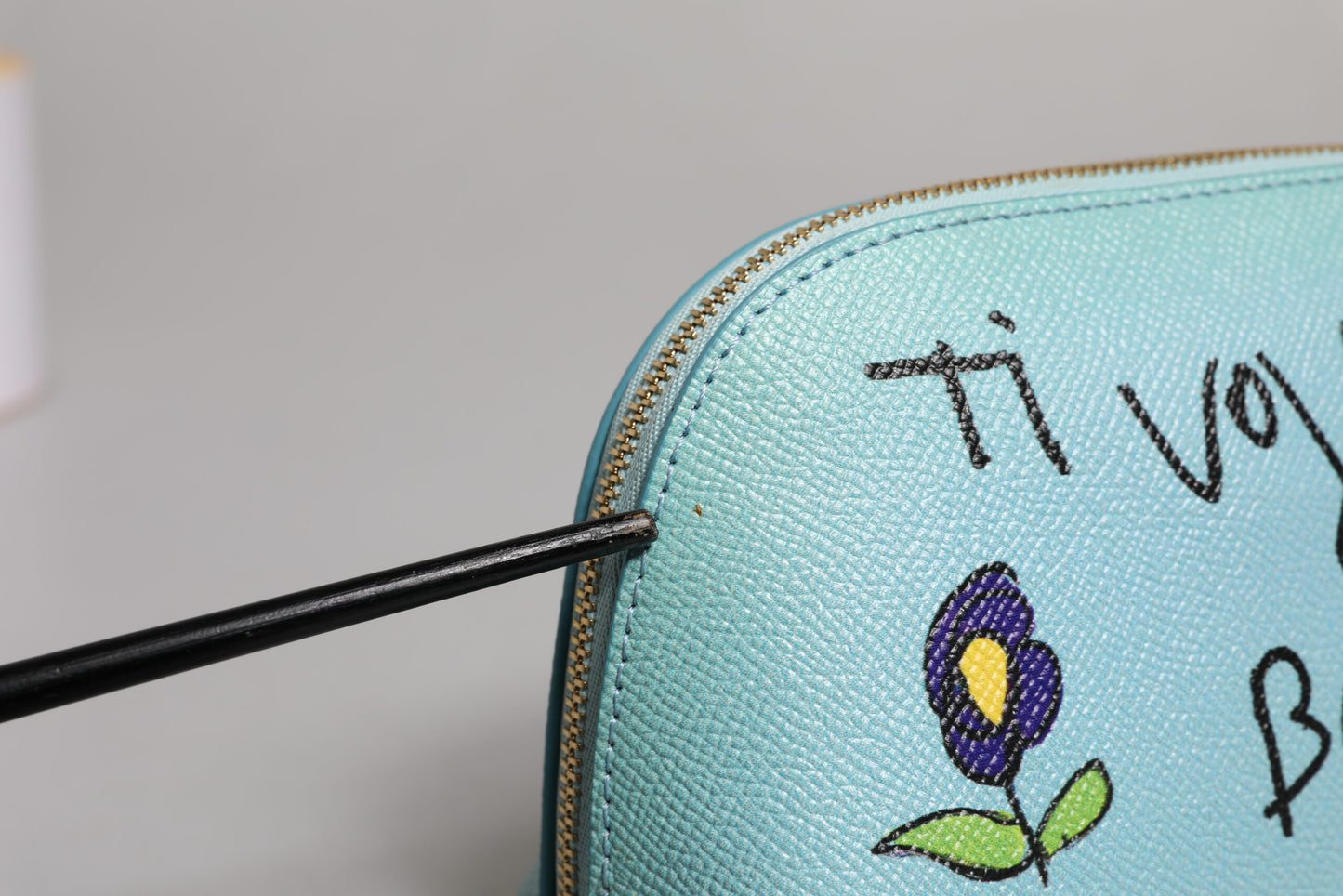 Light Blue Leather Handbag Clutch Mini Purse Pouch Bag