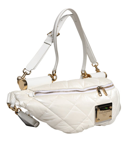 White Quilted Logo Plaque Belt Waist Fanny Pack Bag
