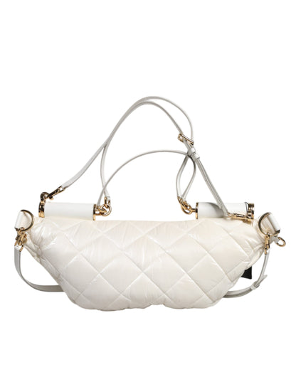 White Quilted Logo Plaque Belt Waist Fanny Pack Bag