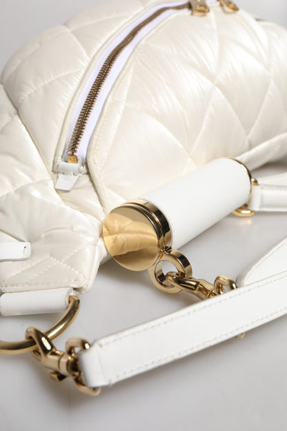 White Quilted Logo Plaque Belt Waist Fanny Pack Bag