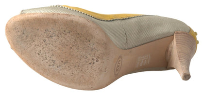 Yellow Off White Peep Toe Heels Pumps Shoes