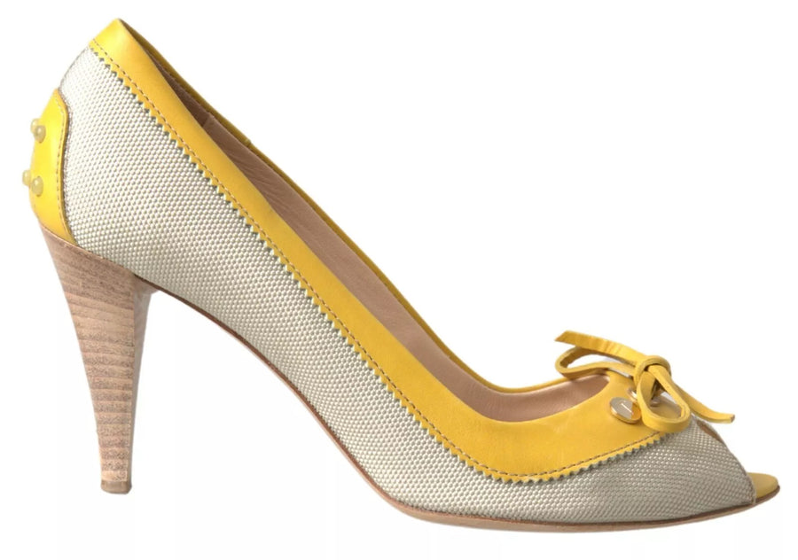 Yellow Off White Peep Toe Heels Pumps Shoes