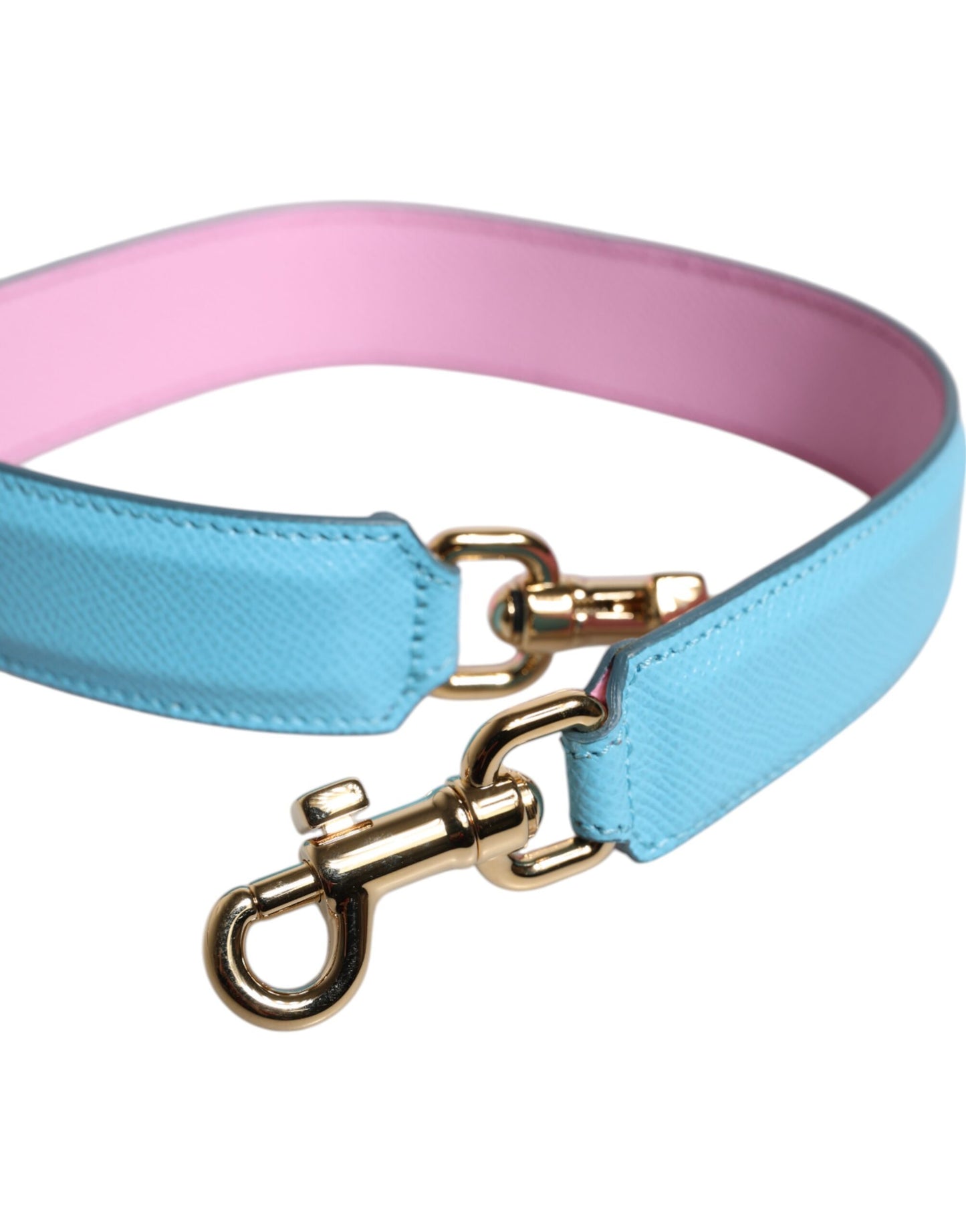 Pink Blue Leather Handle Bag Shoulder Strap