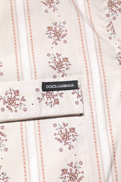 Beige Floral Print Cotton Men Pajama Set Sleepwear