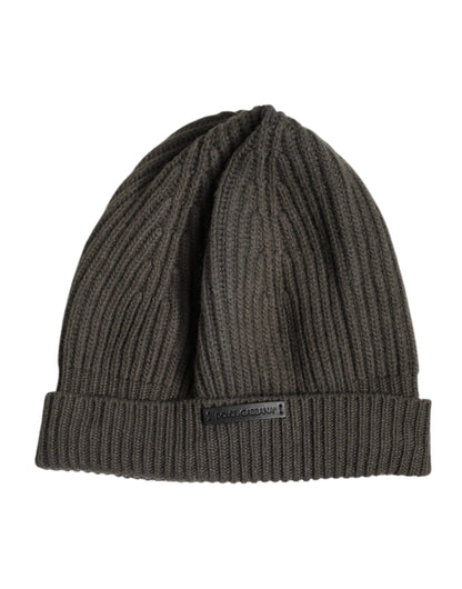 Green Wool DG Plaque Knitted Winter Beanie Hat