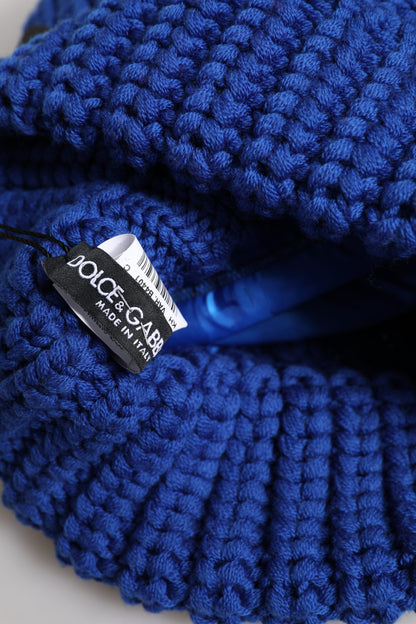 Blue Wool Knitted Winter Beanie Hat