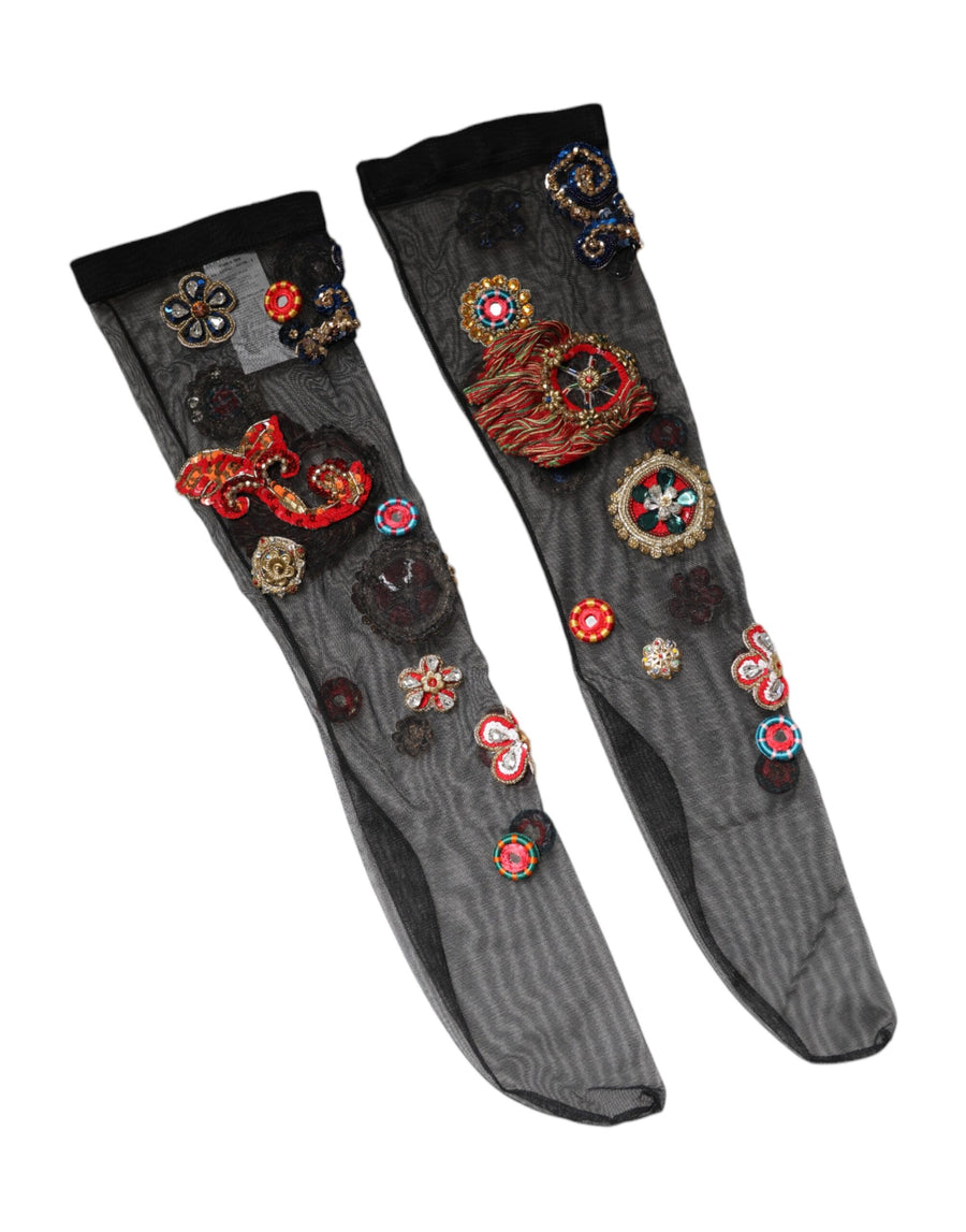Black Stretch Carretto Crystal Stockings Socks
