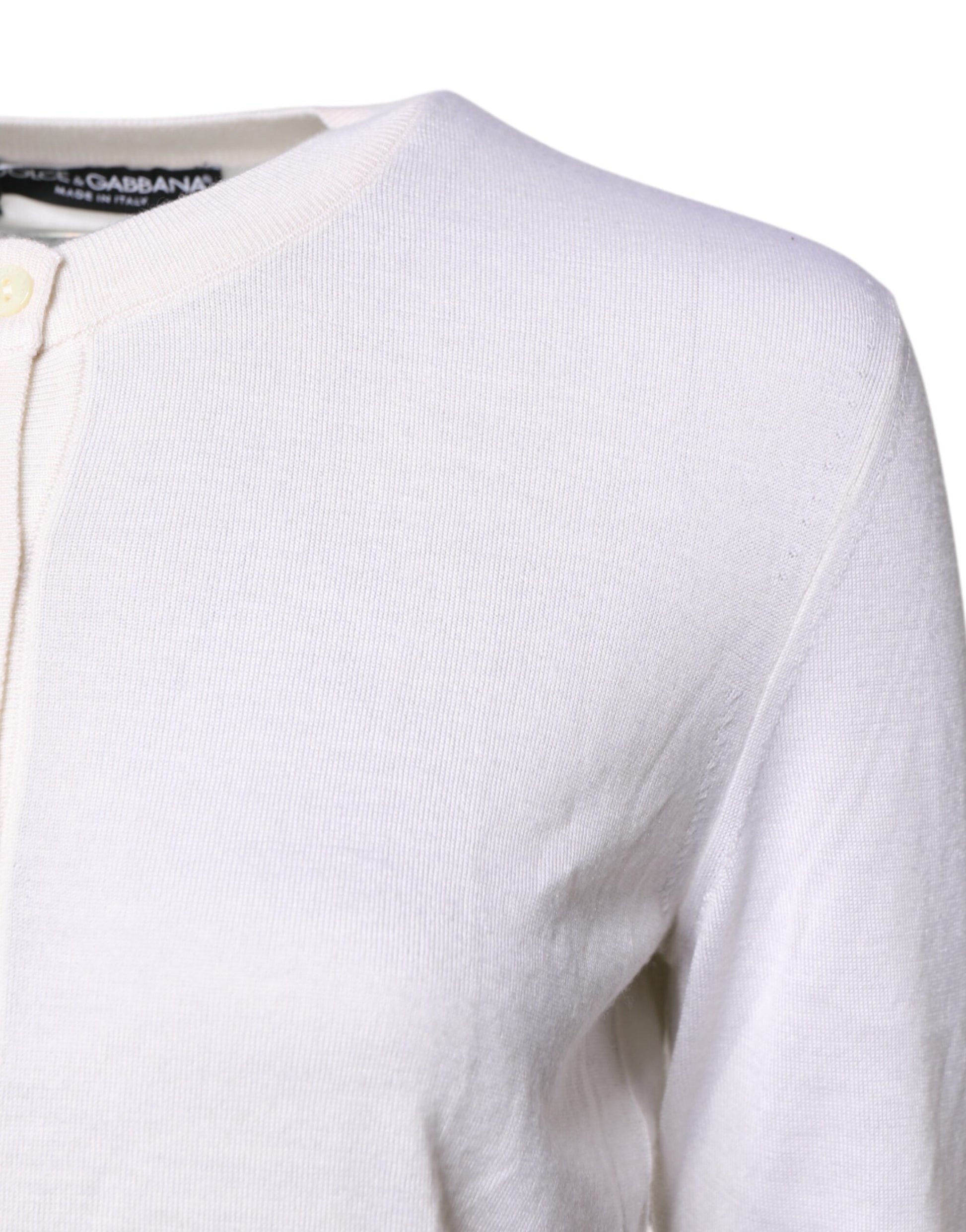 White Cashmere Crew Neck Top Cardigan Sweater