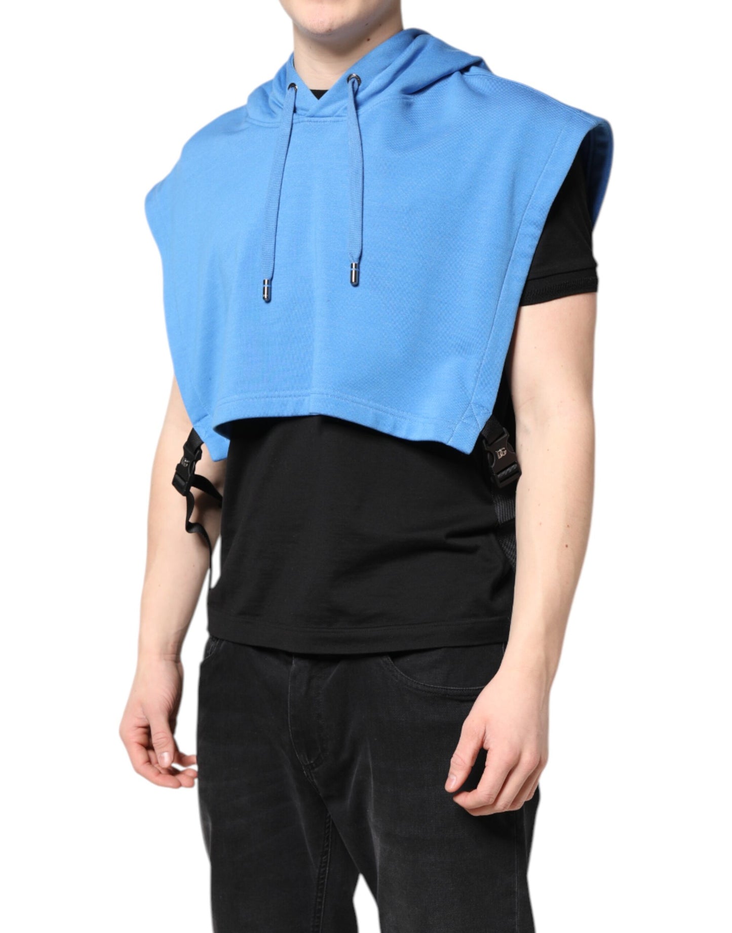Blue Cotton Hooded Men Sportswear Vest Sweater