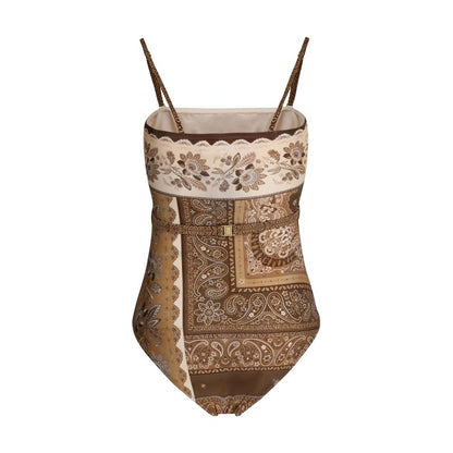 Brown Polyamide One-Piece Swimsuit