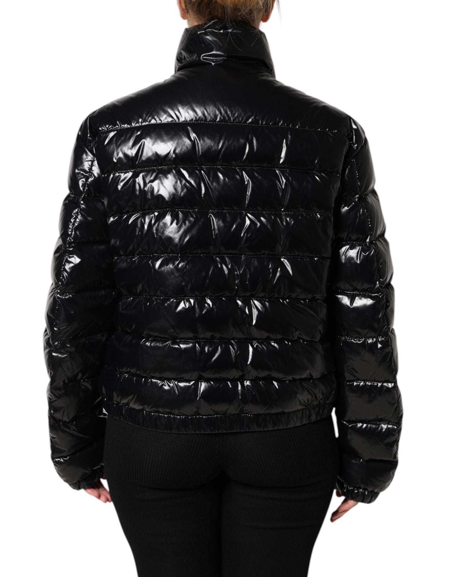 Black Logo Plaque Full Zip Puffer Jacket
