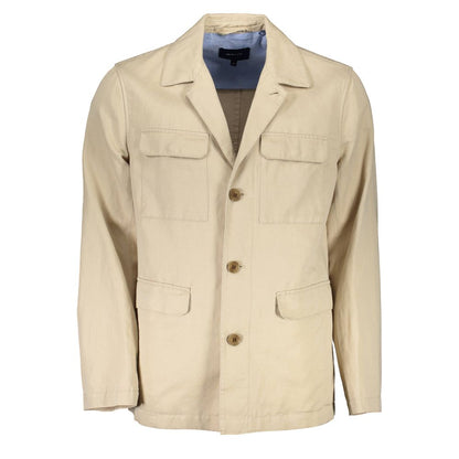 Beige Cotton Men Jacket