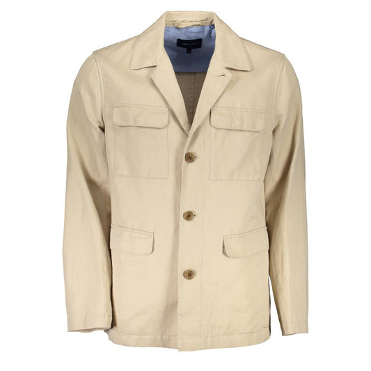 Beige Cotton Men Jacket