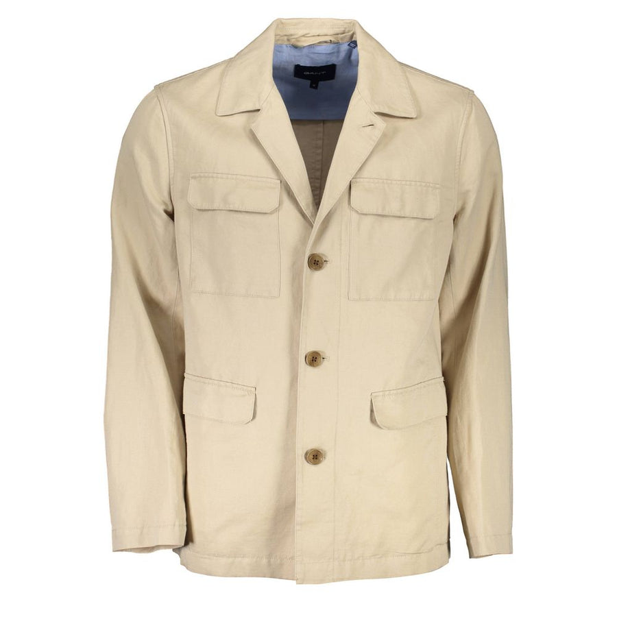 Beige Cotton Men Jacket