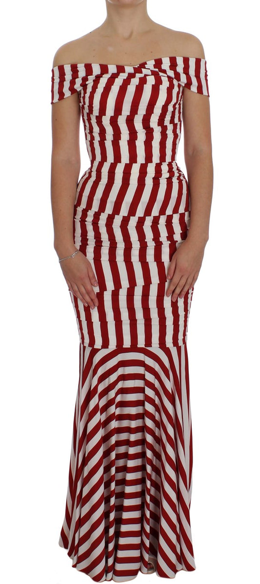 Elegant Red and White Striped Silk Bodycon Dress