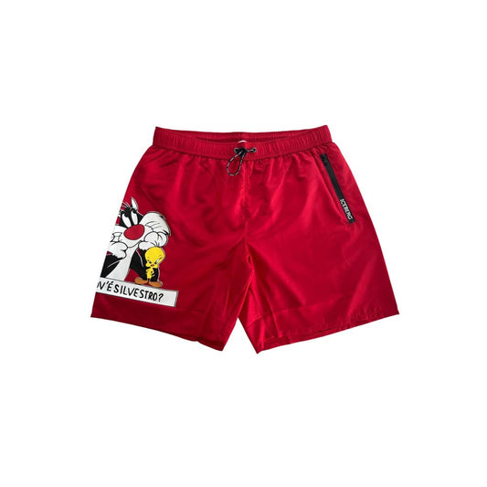 Red Polyester Men Swim Short