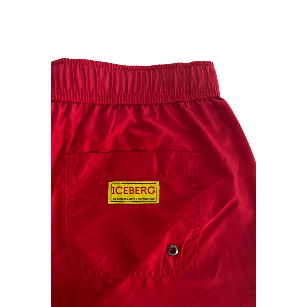 Red Polyester Men Swim Short