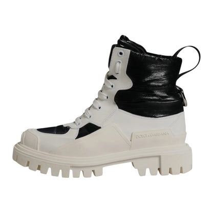 White Padded Mid Calf Lace Up Boots Shoes