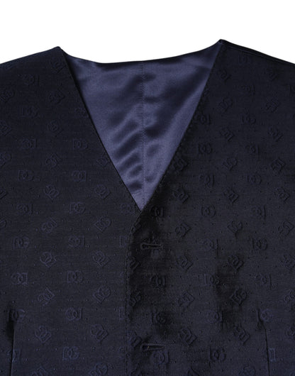 Dark Blue Logo Wool Formal Men Waistcoat Vest