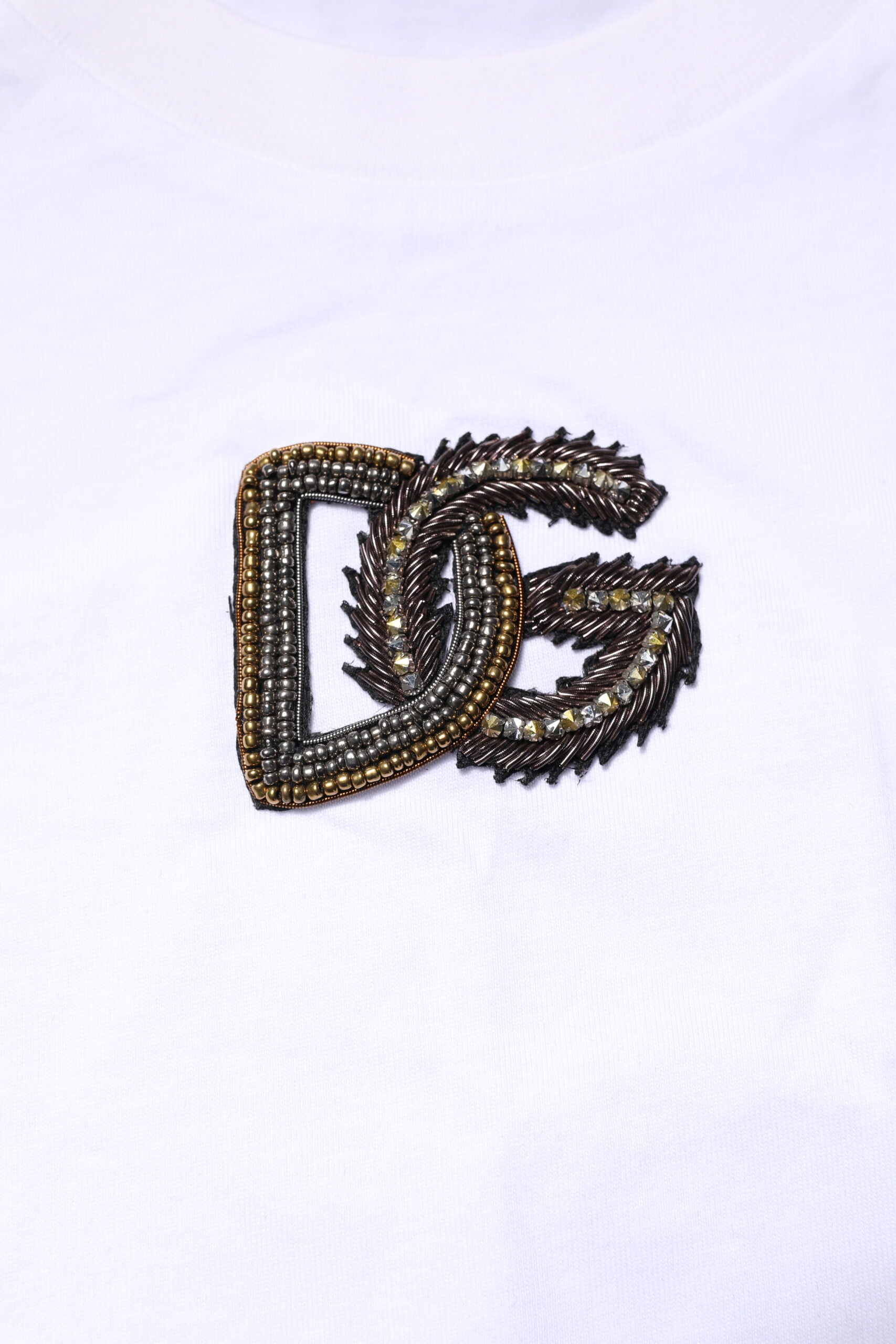 White Logo Embroidery Crew Neck T-shirt