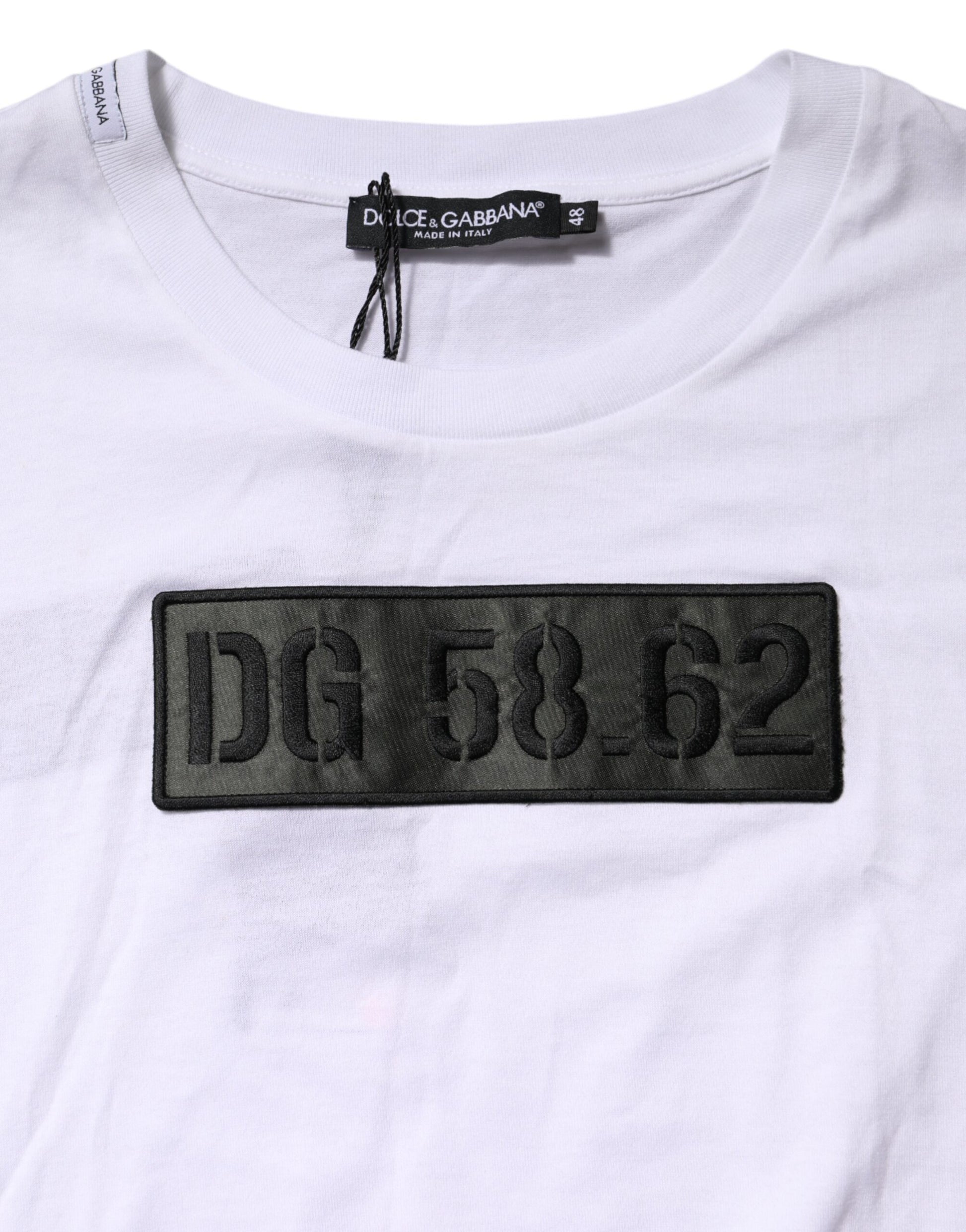 White Logo Embroidery Round Neck T-shirt