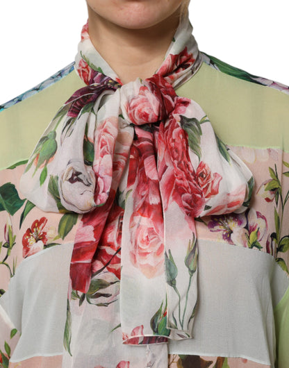 Multicolor Floral Patchwork Long Sleeves Top