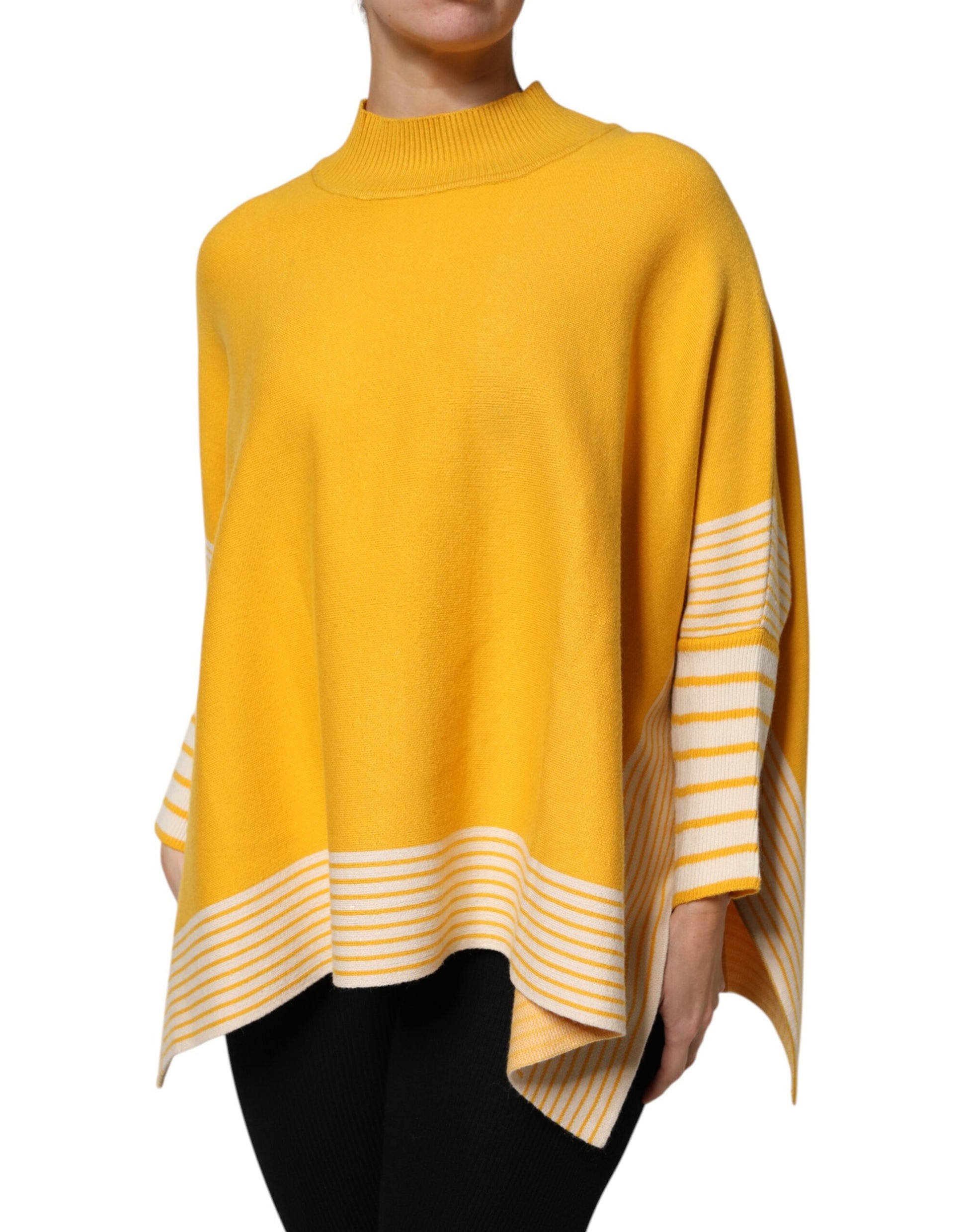 Yellow Stripe Long Sleeve Overcoat Pullover Sweater