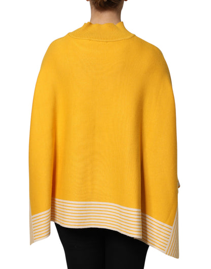 Yellow Stripe Long Sleeve Overcoat Pullover Sweater