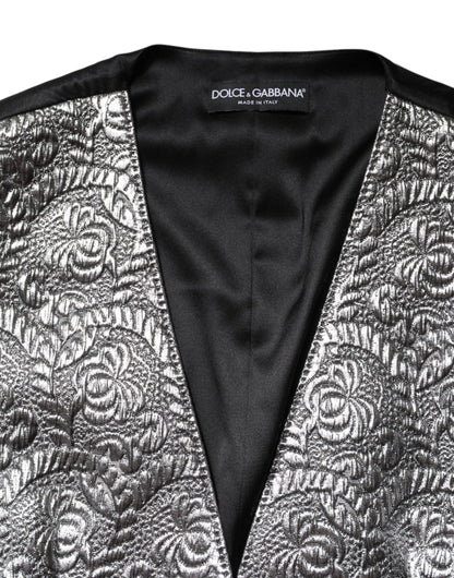 Silver Floral Jacquard Sleeveless Vest Top