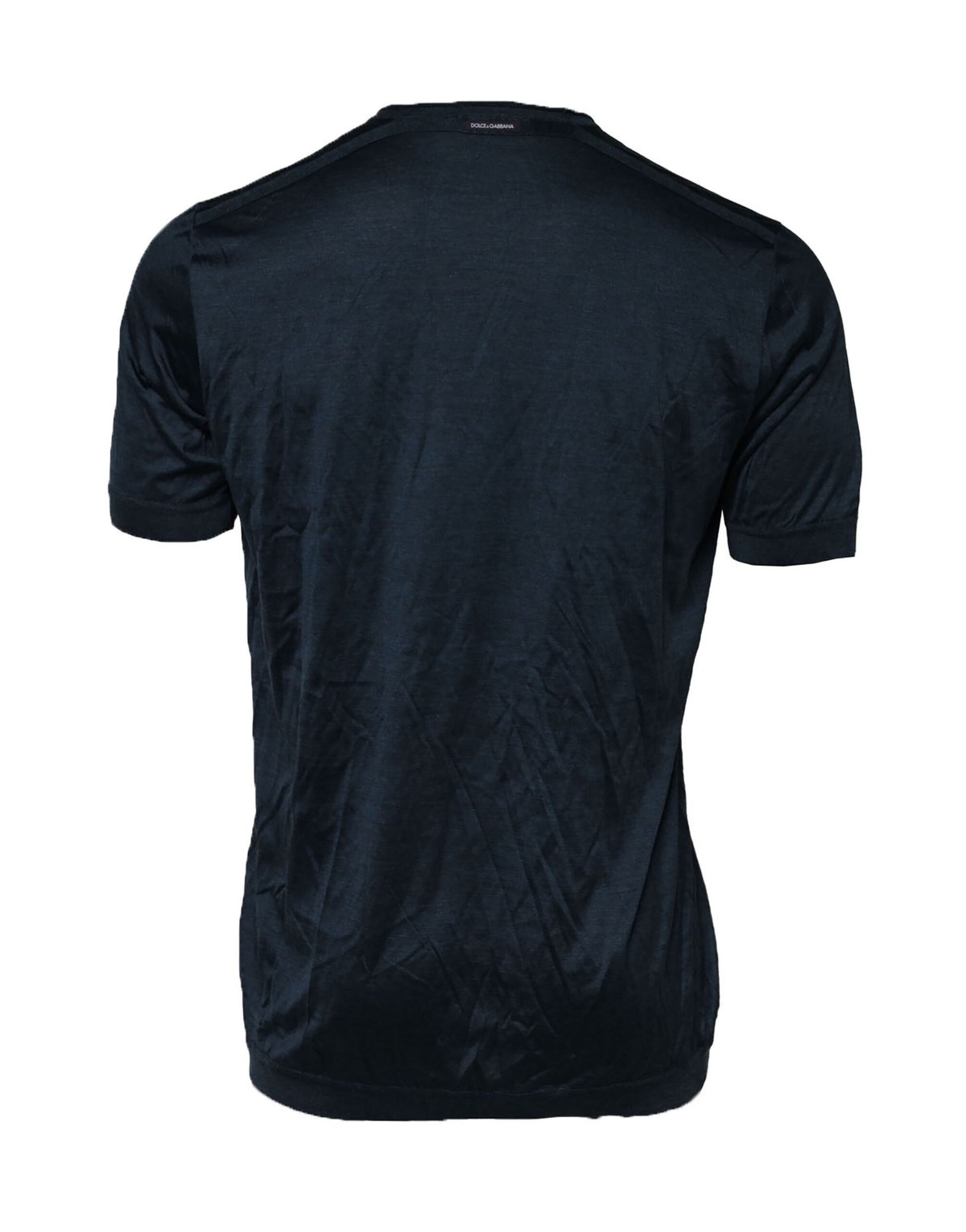 Dark Blue Silk Logo Patch Crew Neck T-shirt