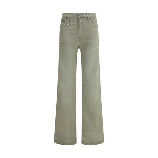 Green Cotton Flared Jeans