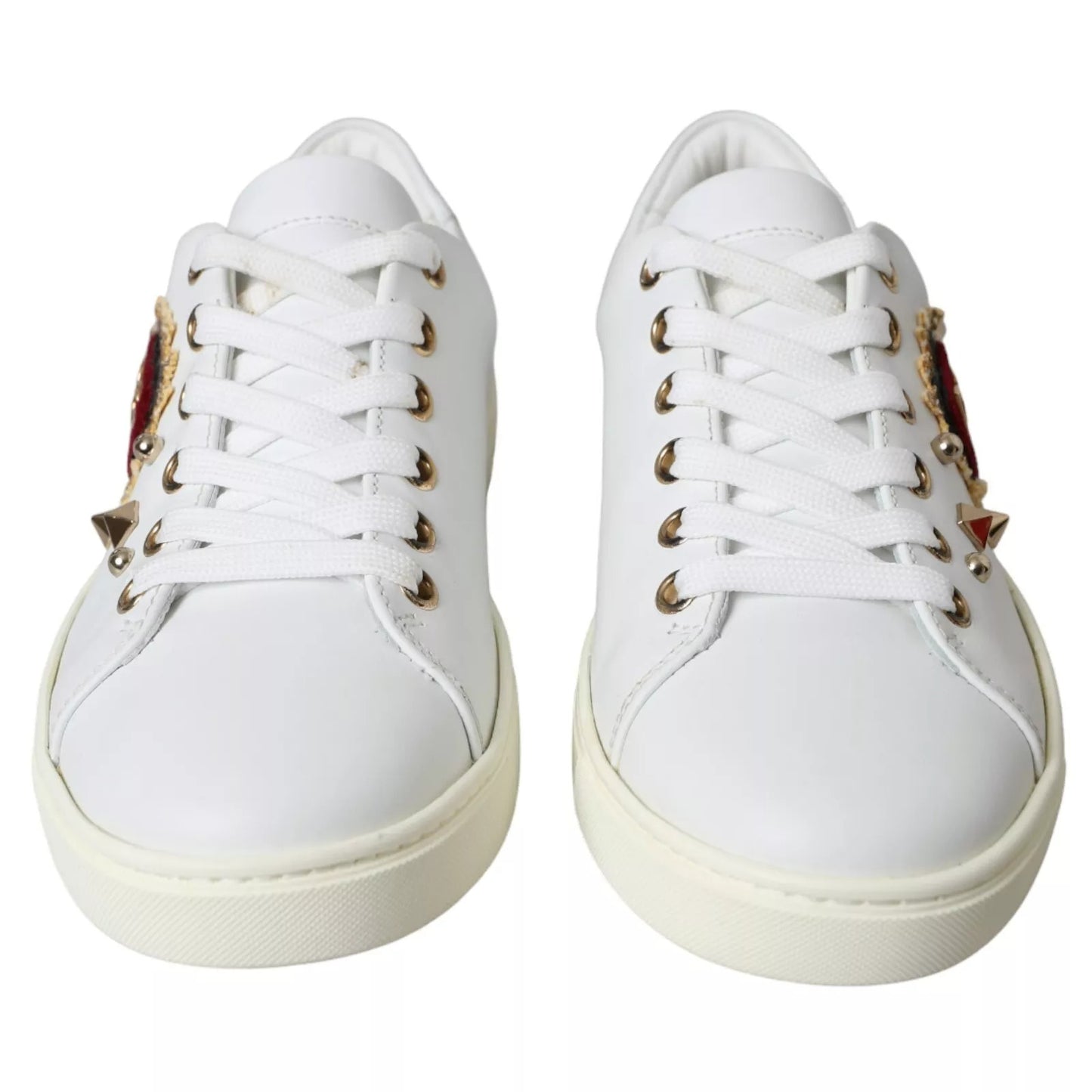 White Leather Gold Red Heart Sneakers Shoes