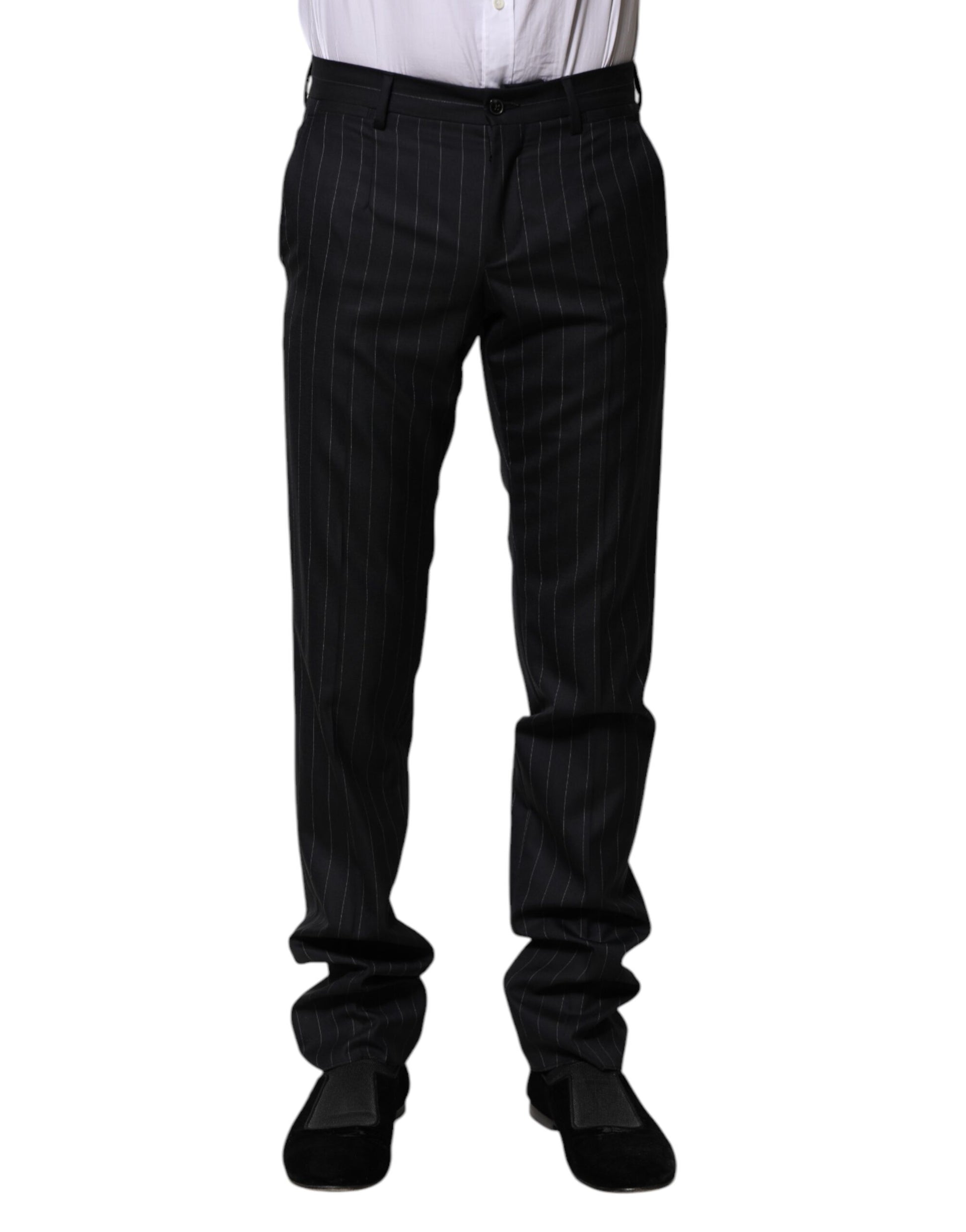 Black Wool Striped Formal Pants