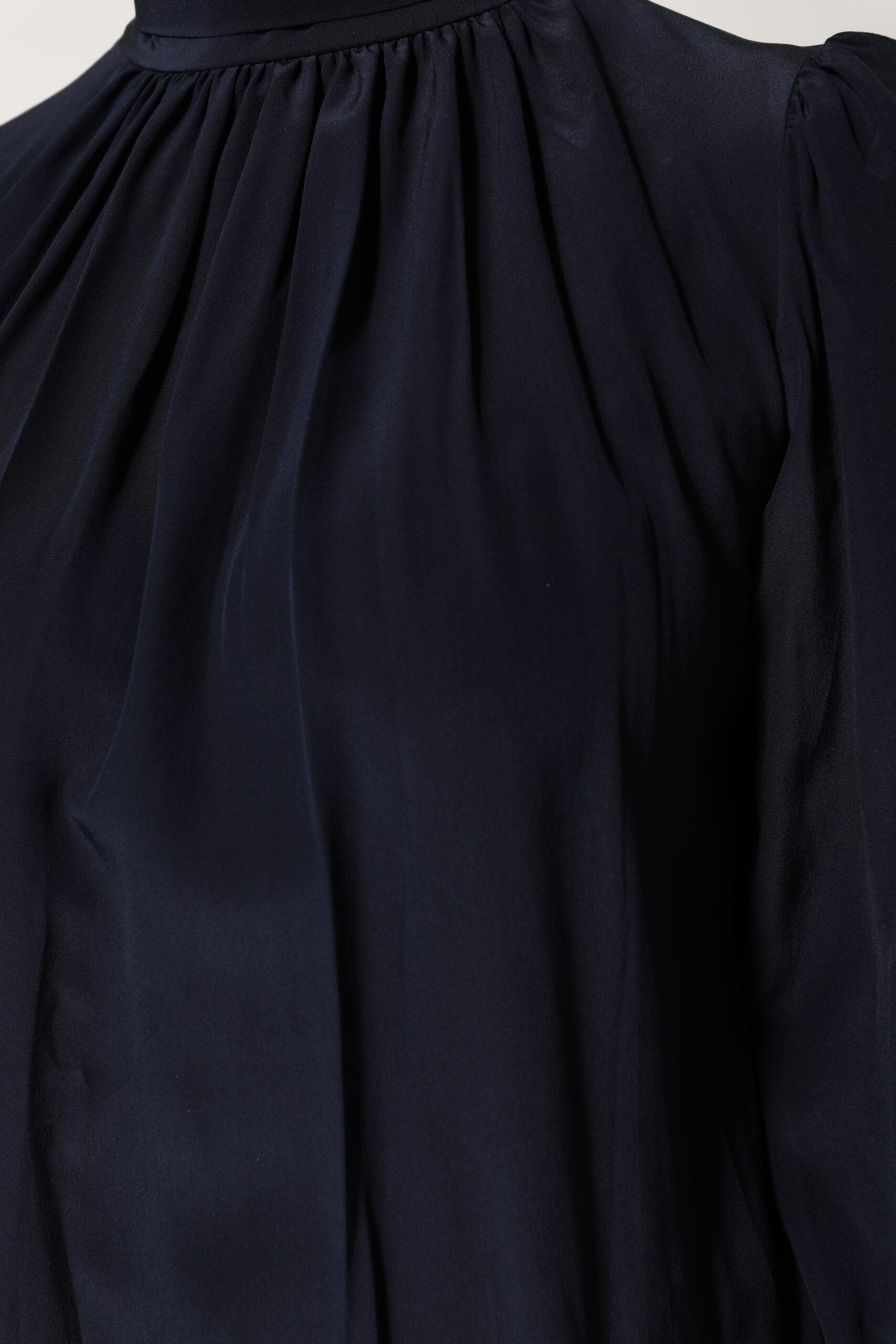 Blue Silk Mock Neck Long Sleeves Blouse Top