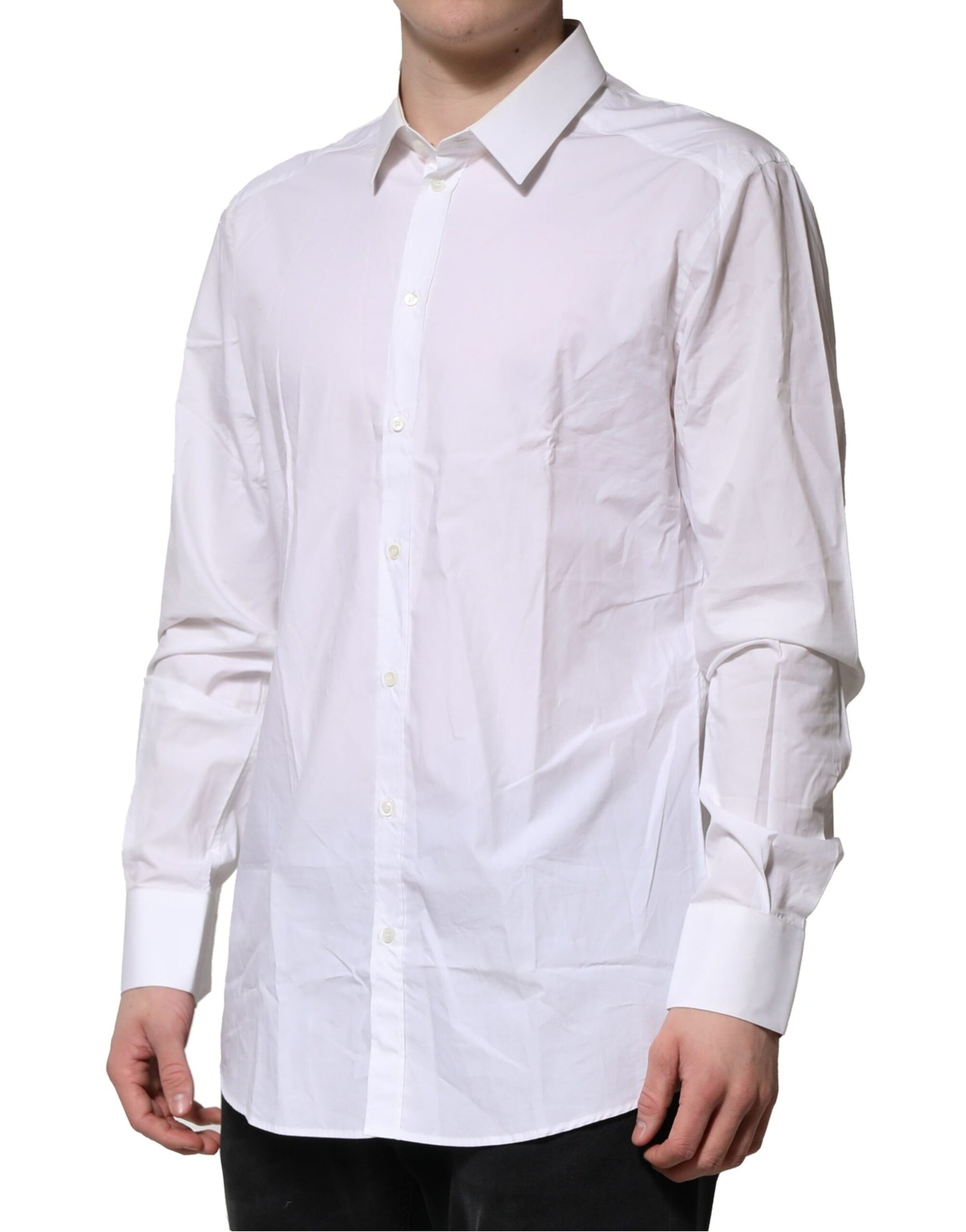 White Cotton GOLD Long Sleeves Dress Men Shirt