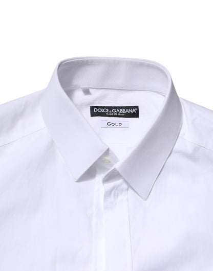 White Cotton GOLD Long Sleeve Men Dress Shirt