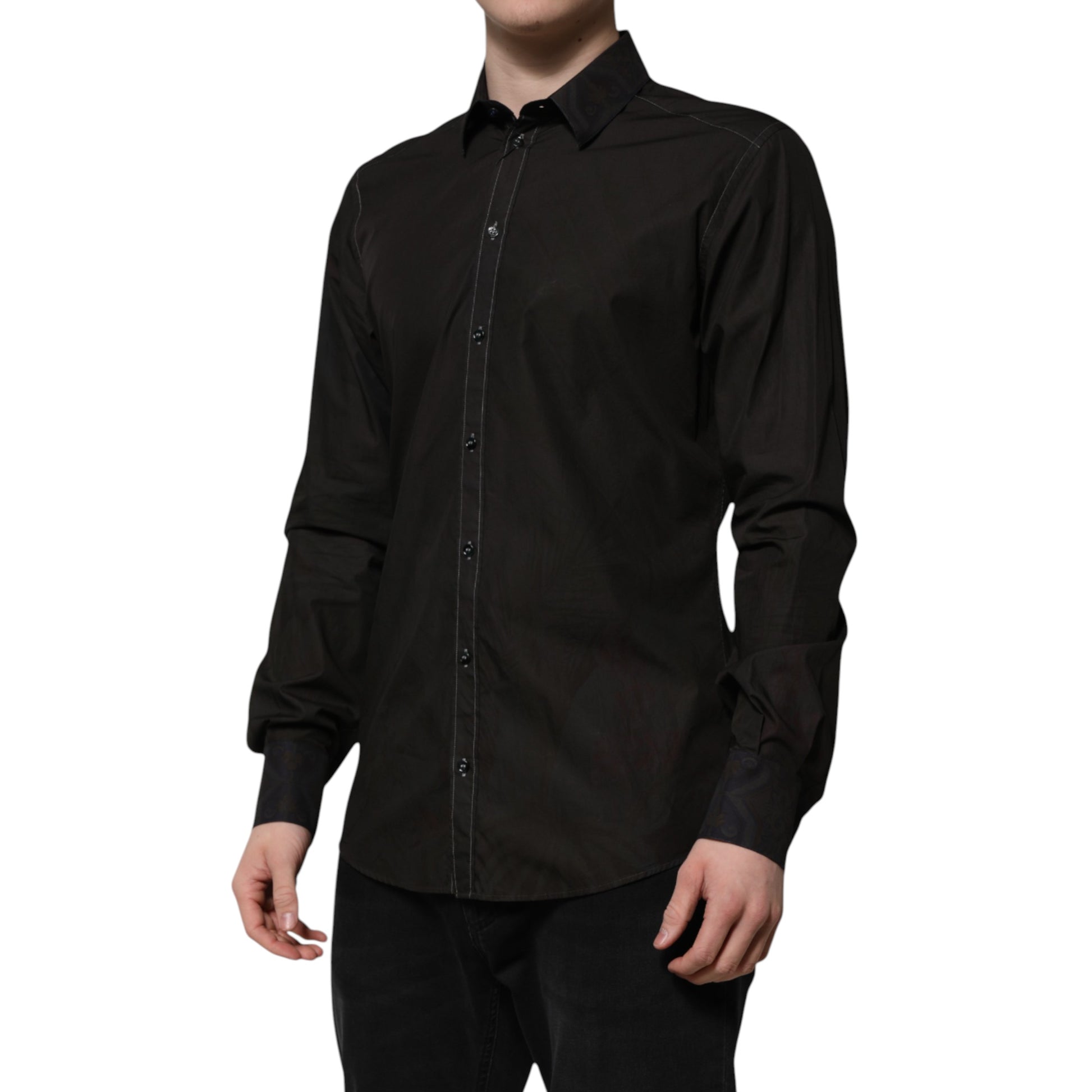 Black Cotton Jacquard GOLD Collar Dress Shirt