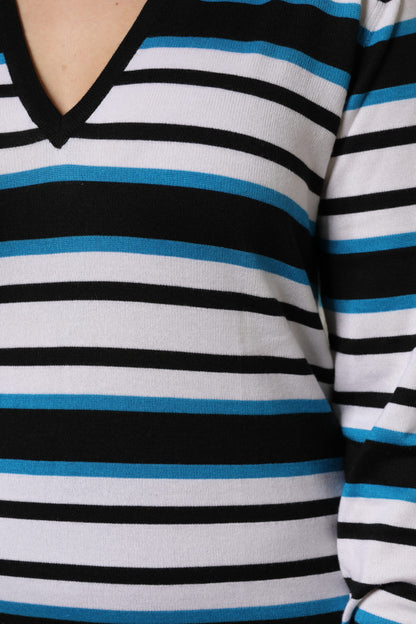 Multicolor Stripes Long Sleeves V-neck Top