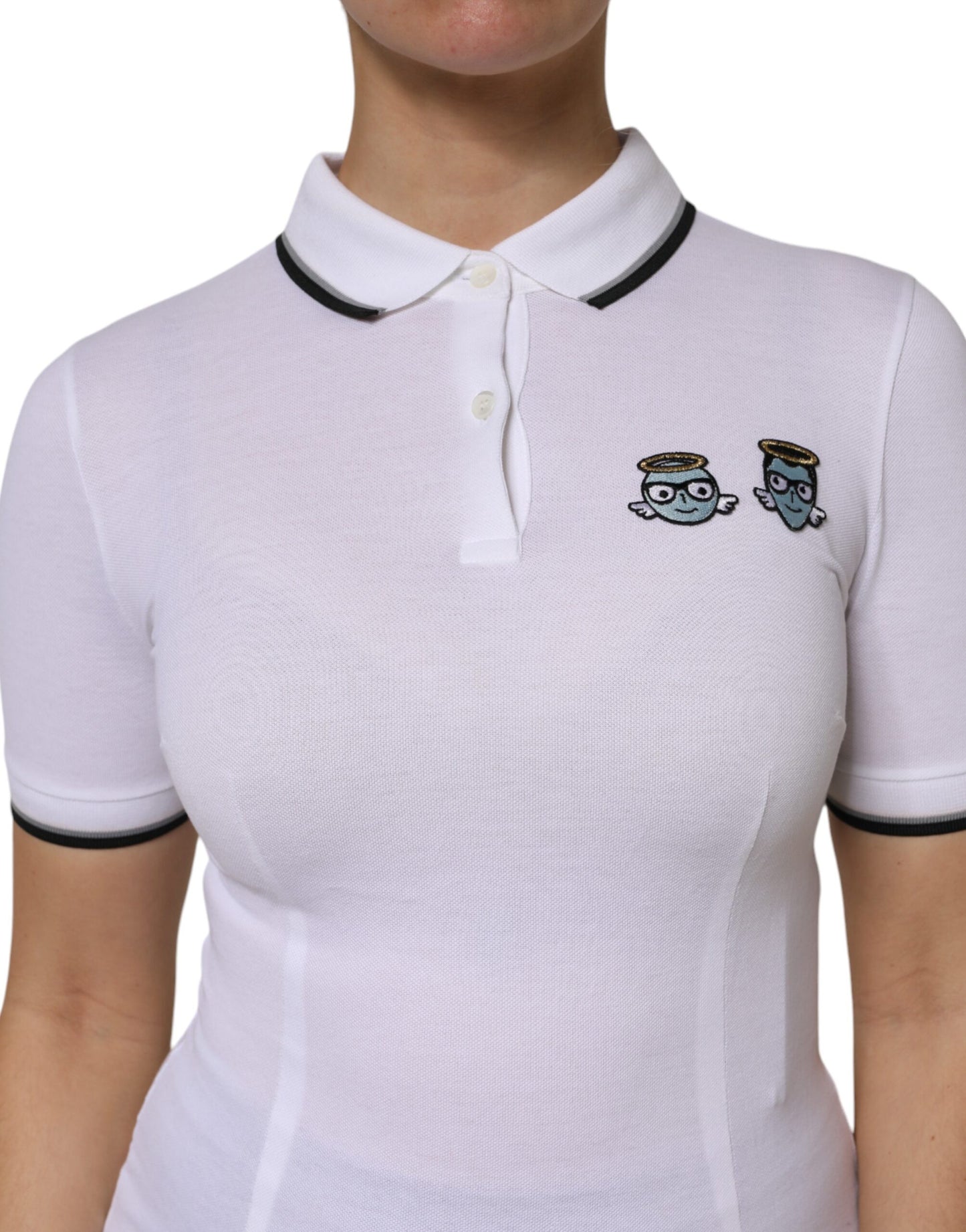 White Cotton Short Sleeves Collared Polo Top