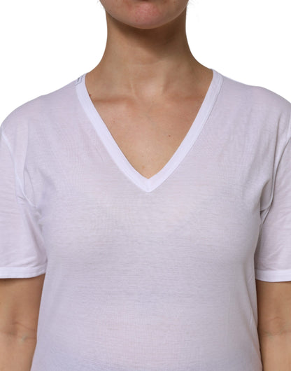 White Cotton Short Sleeves V-Neck Top T-shirt