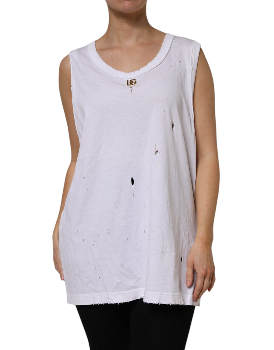 White Cotton Sleeveless Round Neck Tank Top