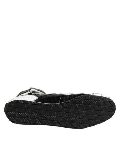 Black White Leather High Top Sneakers Shoes