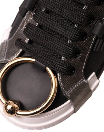 Black Leather Low Top Sneakers Portofino Shoes