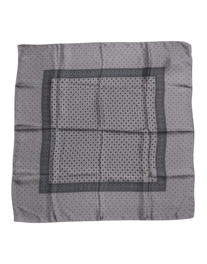 Gray Polka Dot Silk Square Men Foulard Scarf